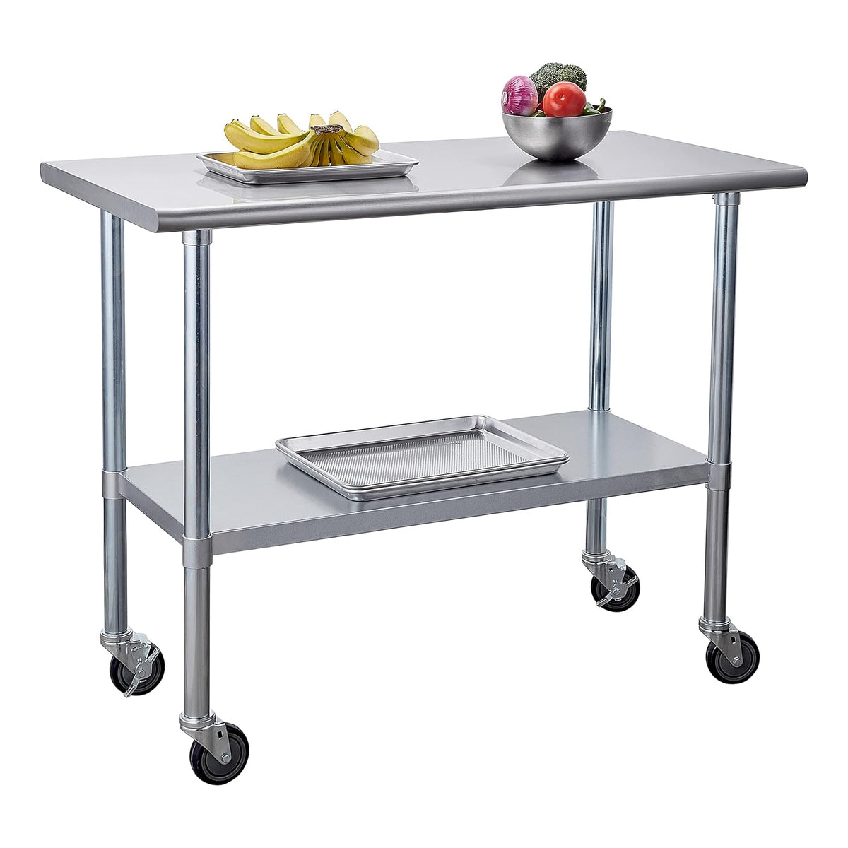 Stainless Steel Table 24 x 48 Inches with Caster Wheels and Undershelf Q616