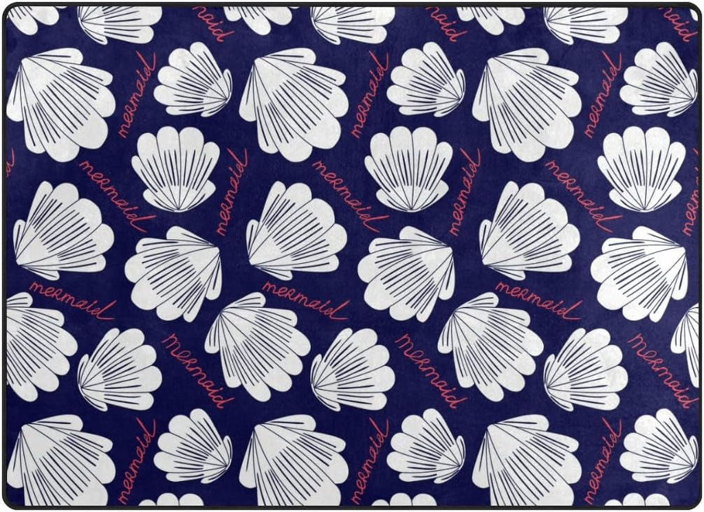 White Shell Mermaid Lightweight Carpet Mats Area Rug Y31250
