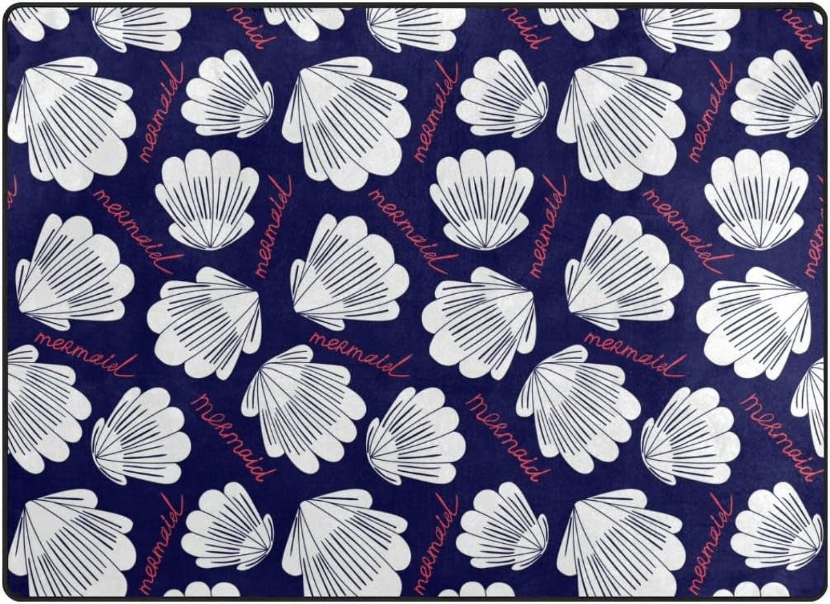 White Shell Mermaid Lightweight Carpet Mats Area Rug Y31250