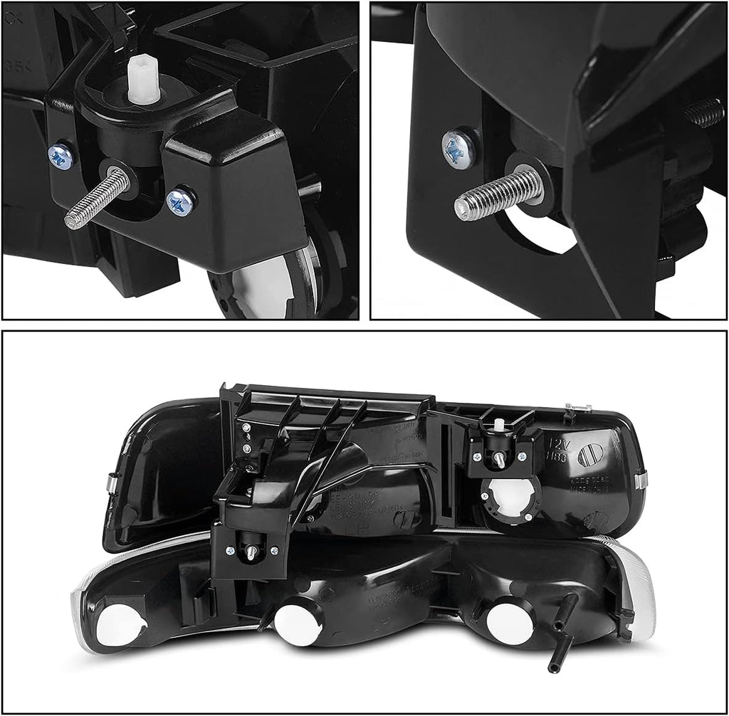 Black Housing Replacement Headlights + Red Lens Taillights Combo V591692