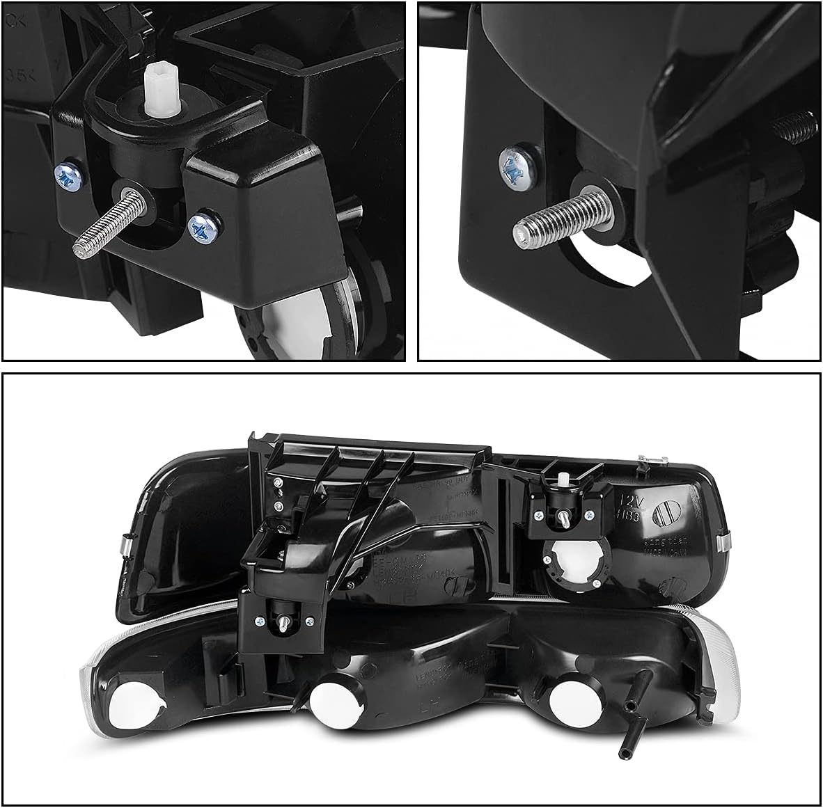Black Housing Replacement Headlights + Red Lens Taillights Combo V591692