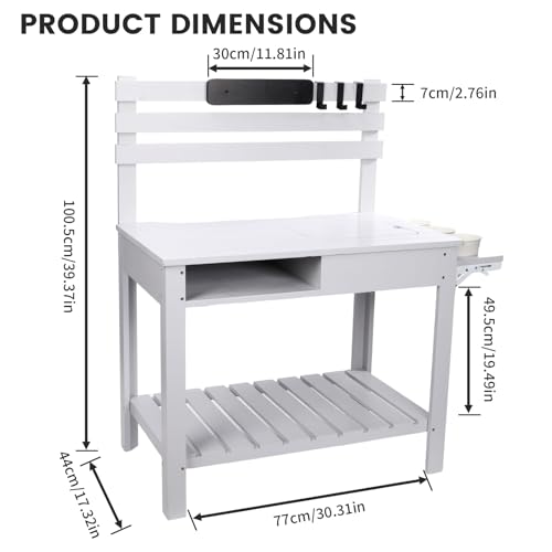 Wooden Potting Bench Table with 3 Side Hook Shelf P5347