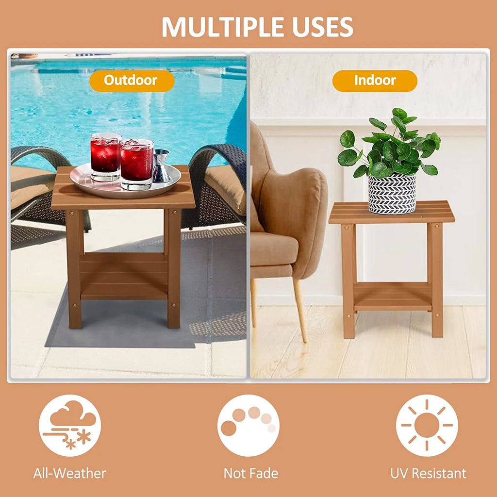 2-Tier HDPE Outdoor Side Table Rectangular Teak O62173