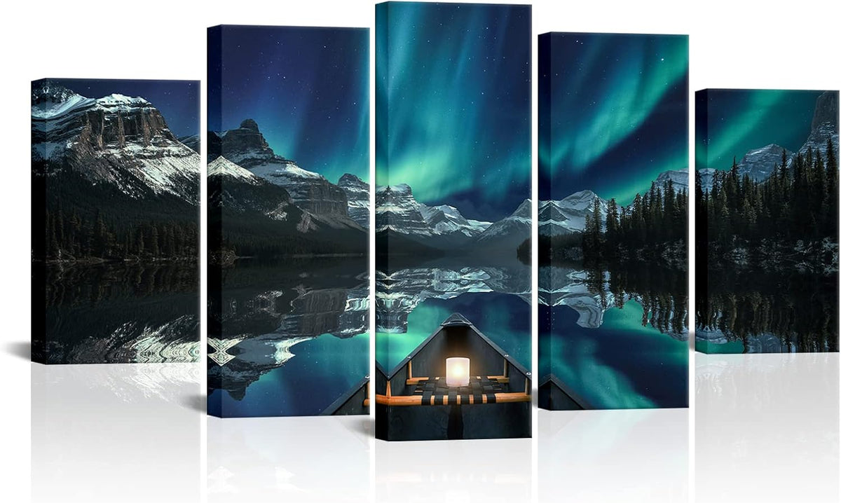 5 Panels Aurora Borealis Canvas Wall Art Stretched and Framed Z2245