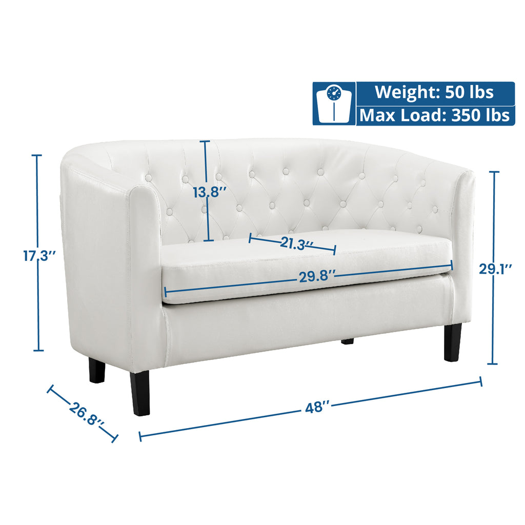 White Faux Leather Barrel Loveseat H84523