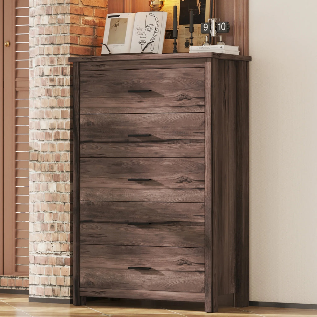 Light Gray 5 Drawer Wooden Dresser N7425
