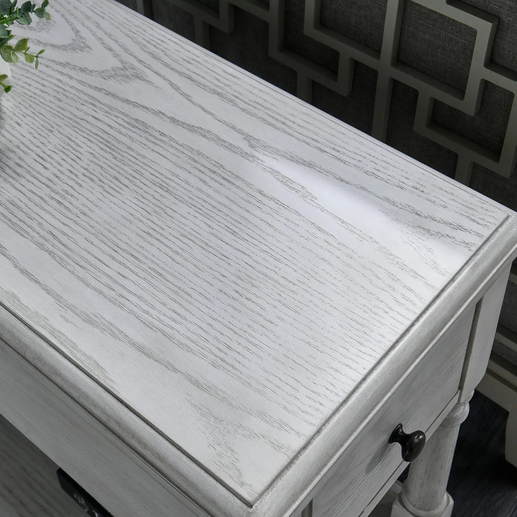 Narrow 2 Tier Solid Wood End Table with Drawer F470185