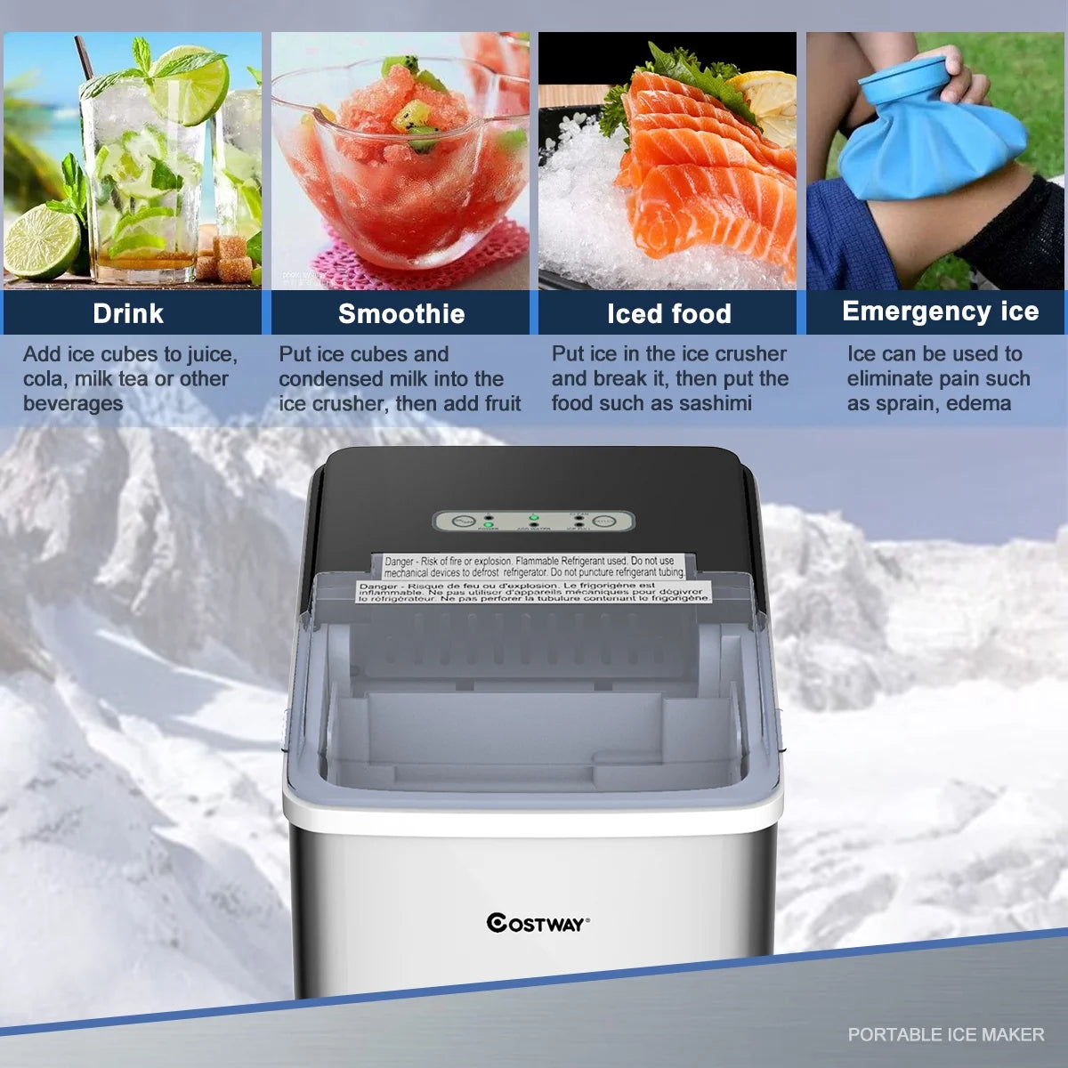 Stainless Steel Countertop Ice Maker with Scoop R2730