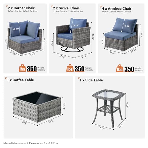 11 Piece Outdoor Patio Furniture Set with Fire Pit Table Dark Grey L750