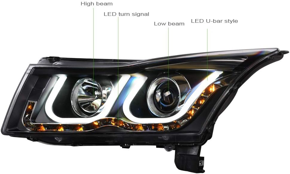 Matte Black LED Projector Headlights For Chevy Cruze D141