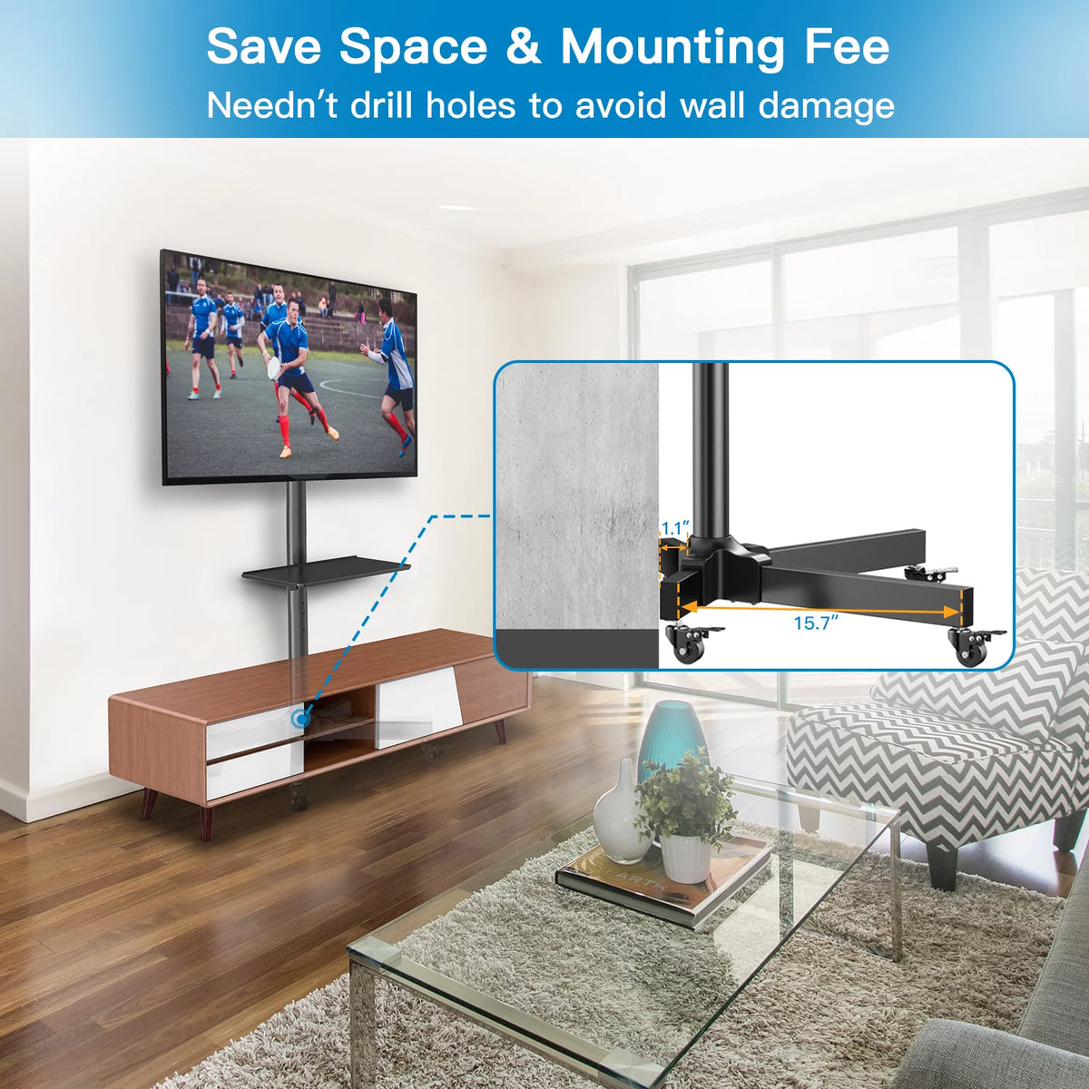 Black Height Adjustable Mobile TV Stand with Wheels Z199715