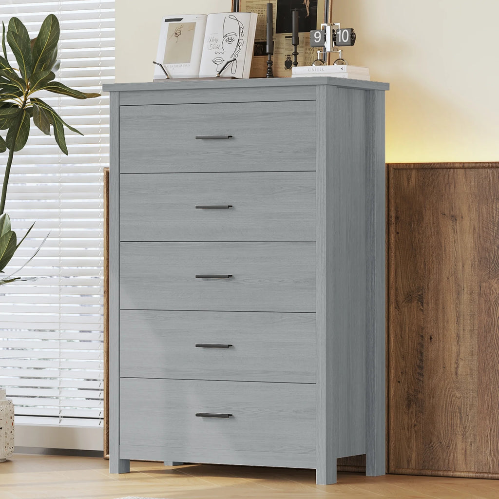 Light Gray 5 Drawer Wooden Dresser N7425