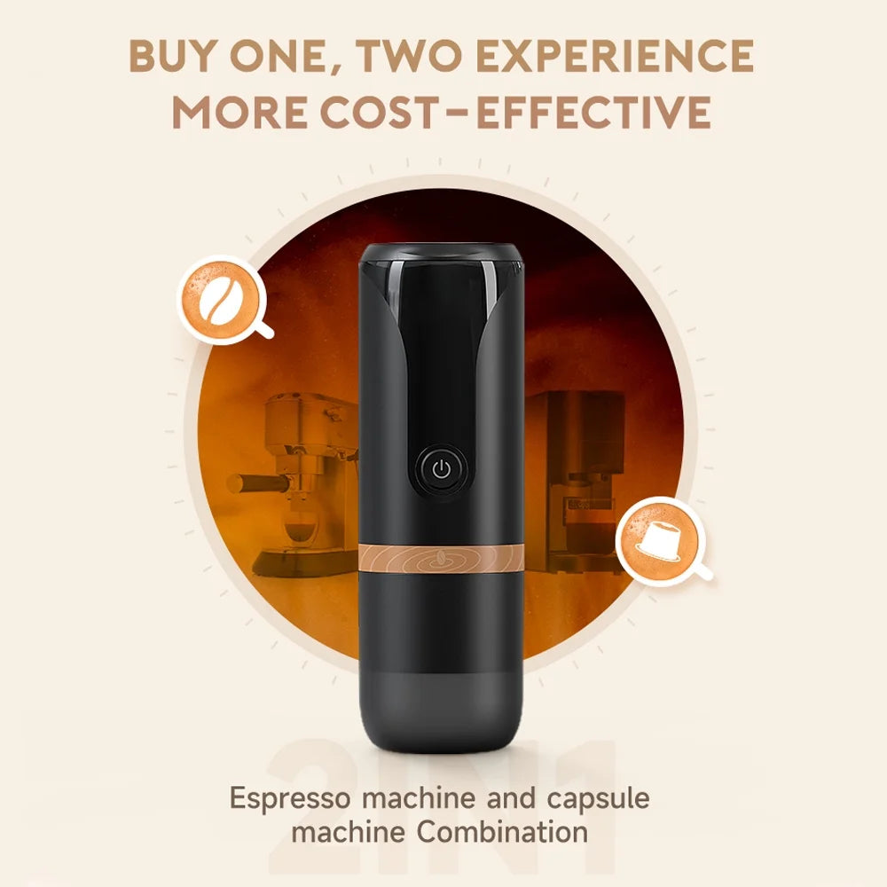 Portable Espresso Machine 9 Bar Rechargeable 2 in 1 Black Y8516