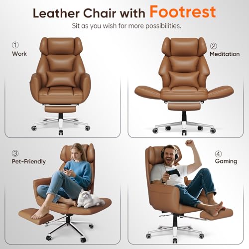 Ergonomic Chair with Footrest, Reversible Armrests, Brown U261