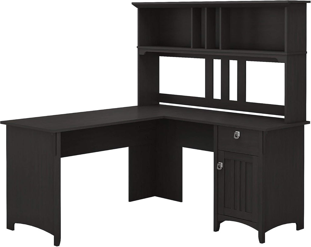 60W L Shaped Desk with Hutch in Cape Cod Gray F4864