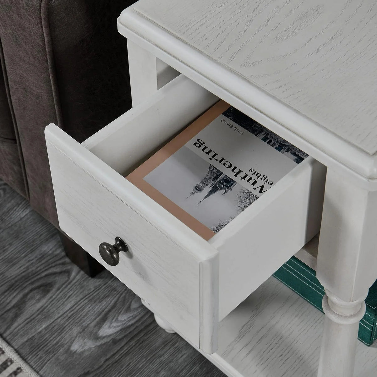 Narrow 2 Tier Solid Wood End Table with Drawer F470185