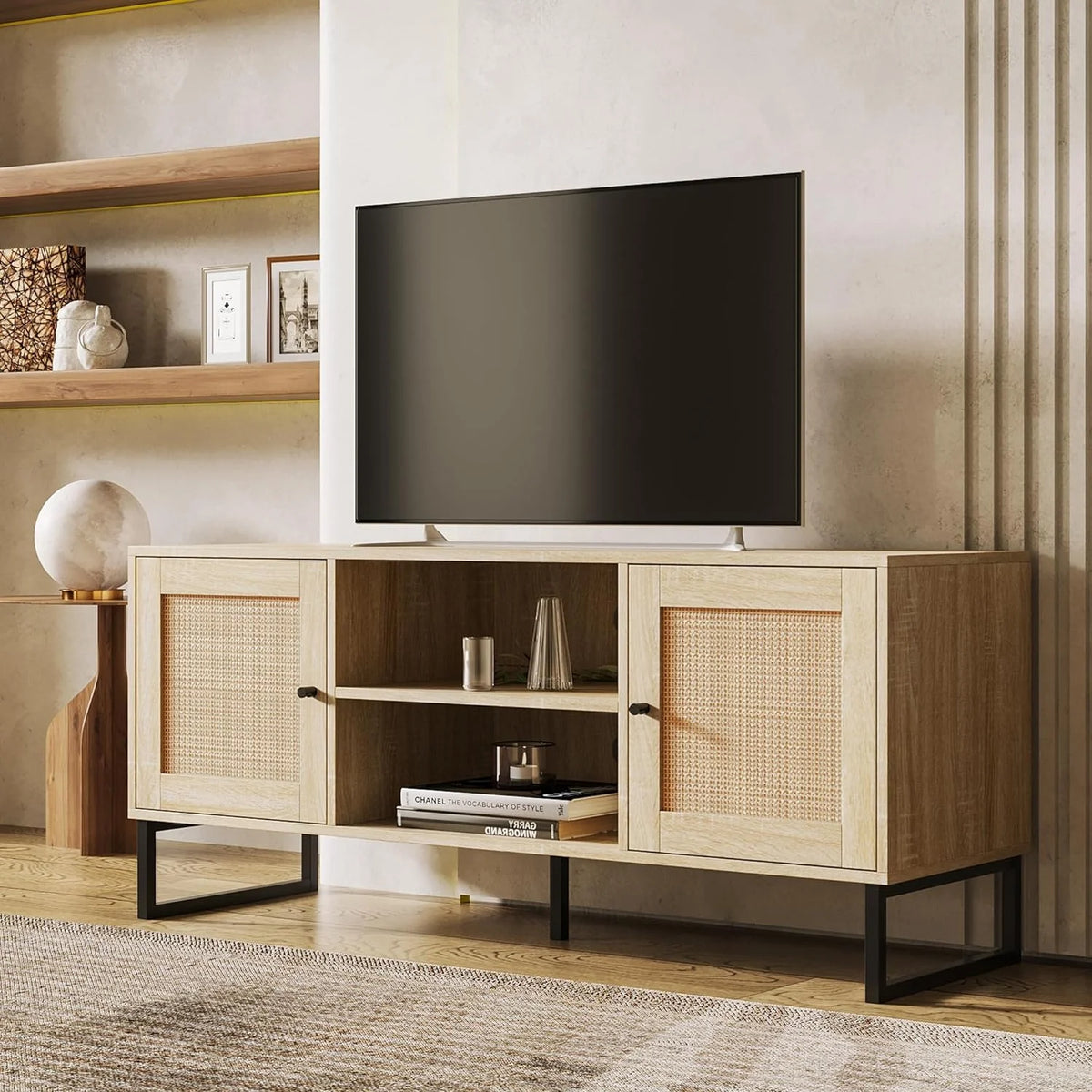 Rattan TV Stand with Storage and Rattan Door B2036