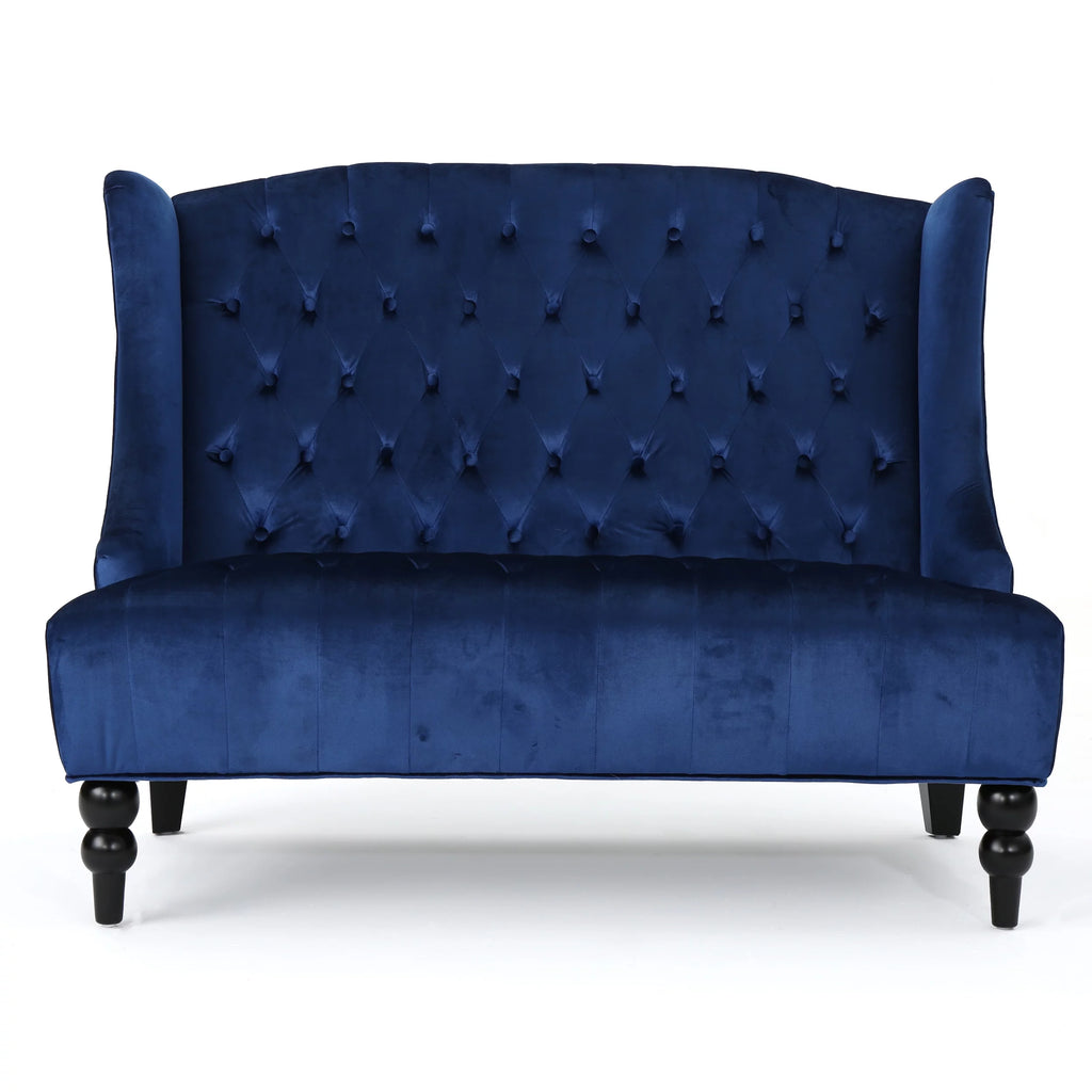 Navy Blue Velvet Tufted Loveseat K942646