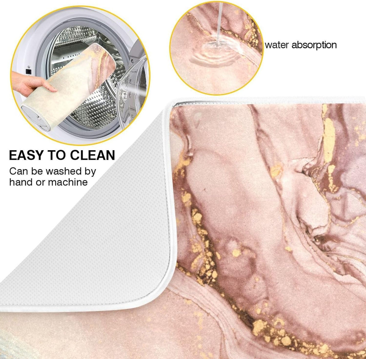 Gold Pink Marble Texture Dish Drying Mat 16x18Inch K8885
