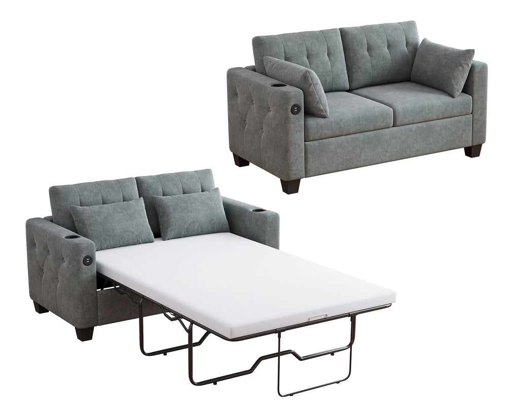 Full Pull Out Sofa Bed 2-in-1 Convertible Sleeper Couch Memory Foam Dark Grey Z43611