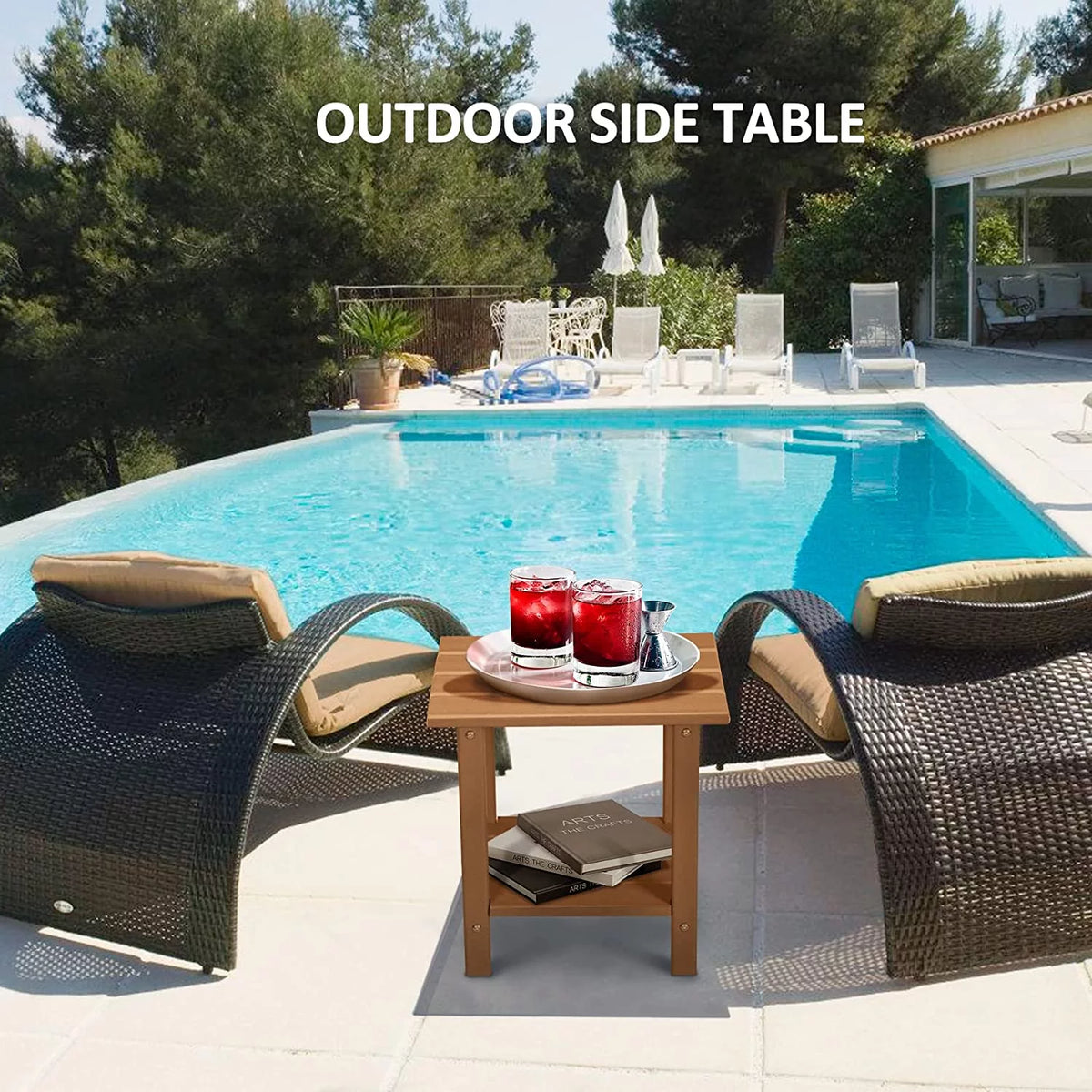 2-Tier HDPE Outdoor Side Table Rectangular Teak O62173