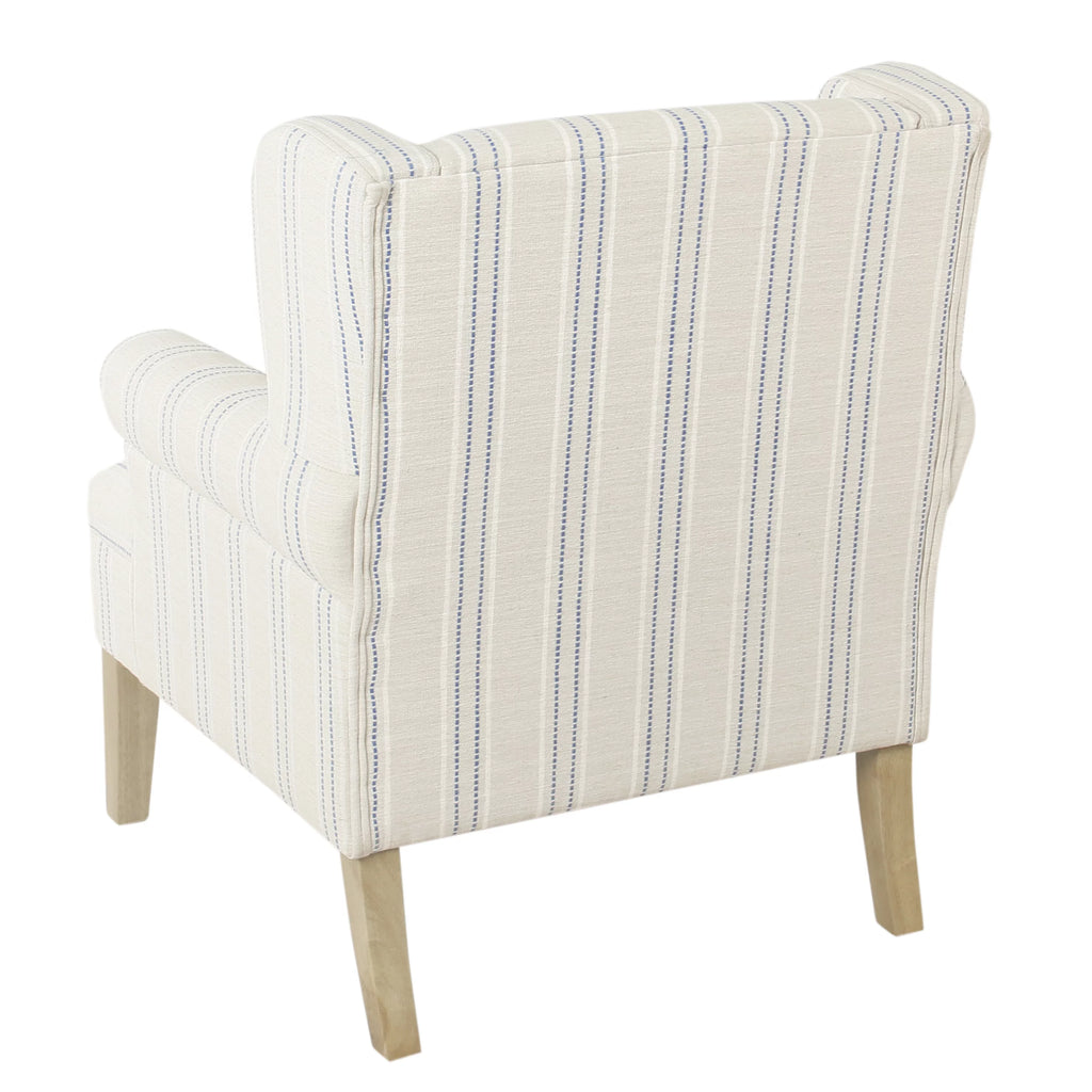 Blue and Off-White Striped Wingback Accent Chair N2541