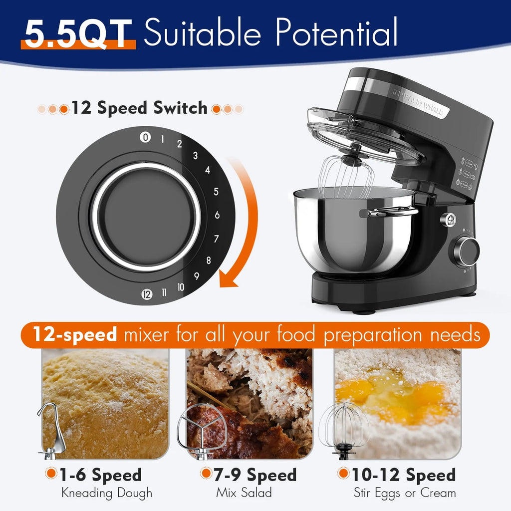 5.5Qt 12-Speed Tilt-Head Electric Stand Mixer with Stainless Steel Bowl L8663