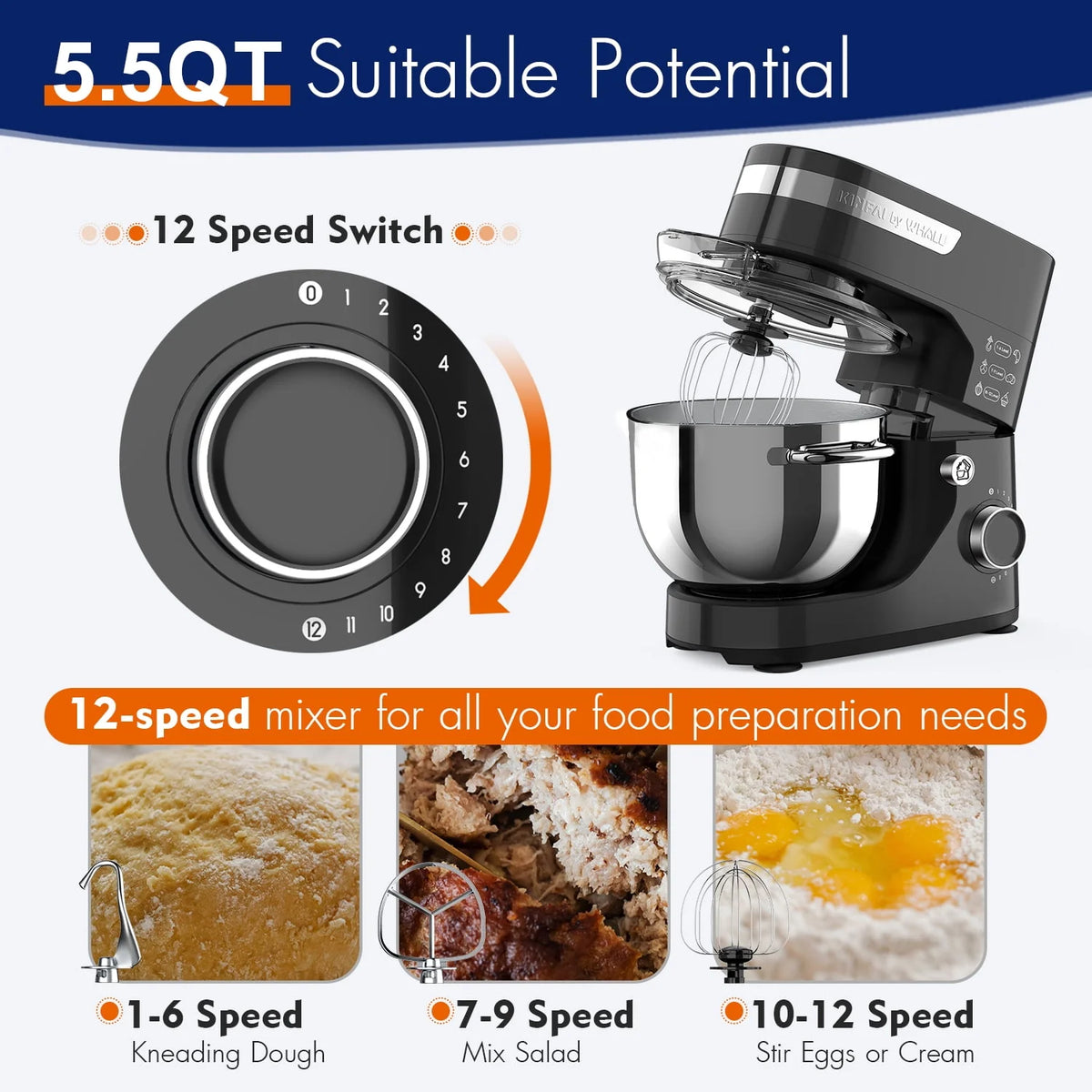 5.5Qt 12-Speed Tilt-Head Electric Stand Mixer with Stainless Steel Bowl L8663
