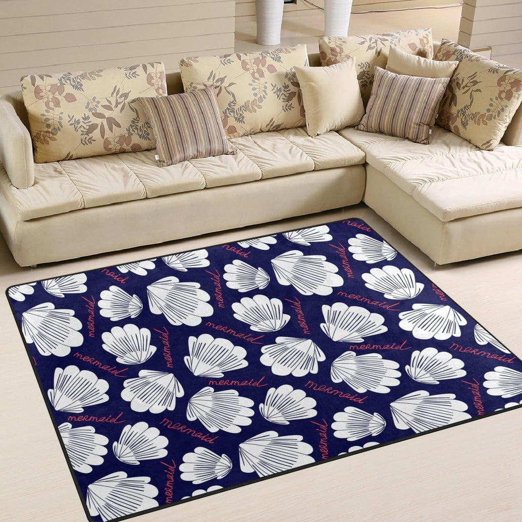 White Shell Mermaid Lightweight Carpet Mats Area Rug Y31250