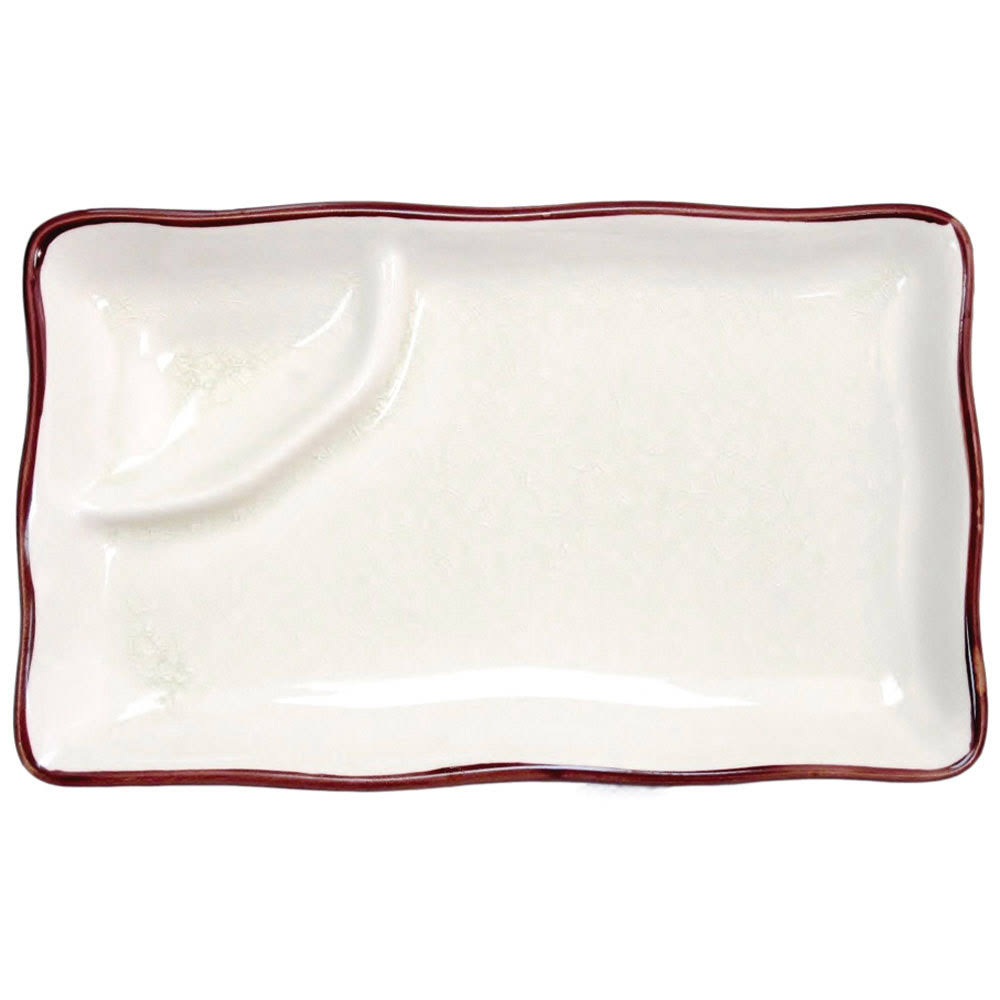 Creamy White Rectangular Plate with Triangular Sauce Compartment, Box of 24 P77772
