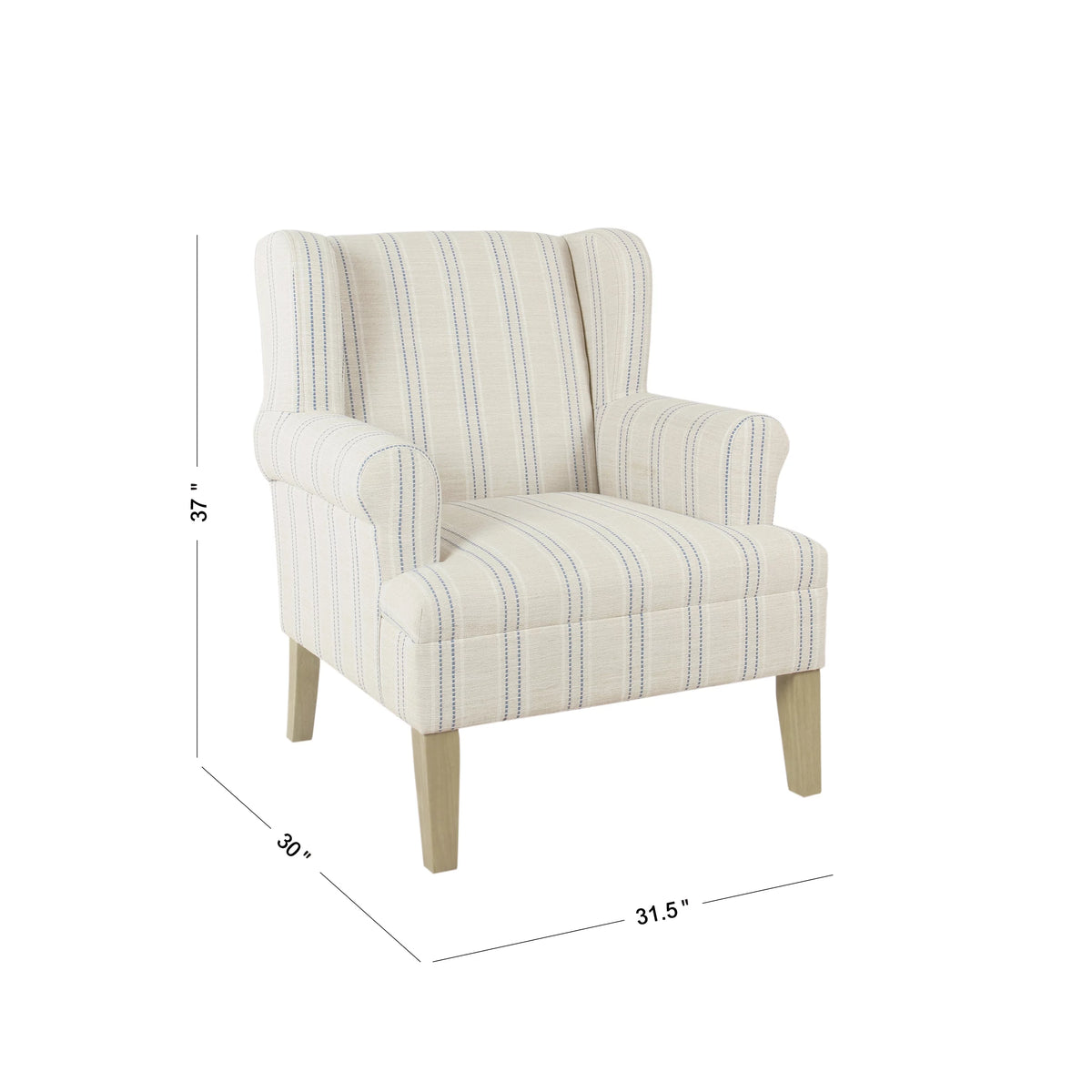 Blue and Off-White Striped Wingback Accent Chair N2541