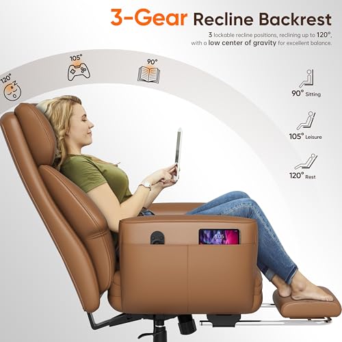 Ergonomic Chair with Footrest, Reversible Armrests, Brown U261