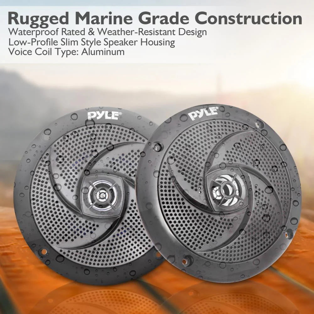 6.5 Inch Waterproof Low Profile Marine Speakers, Black (2 Pack) P1465