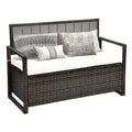 70 Gallon PE Rattan Storage Bench Deck Box with Cushions R743018