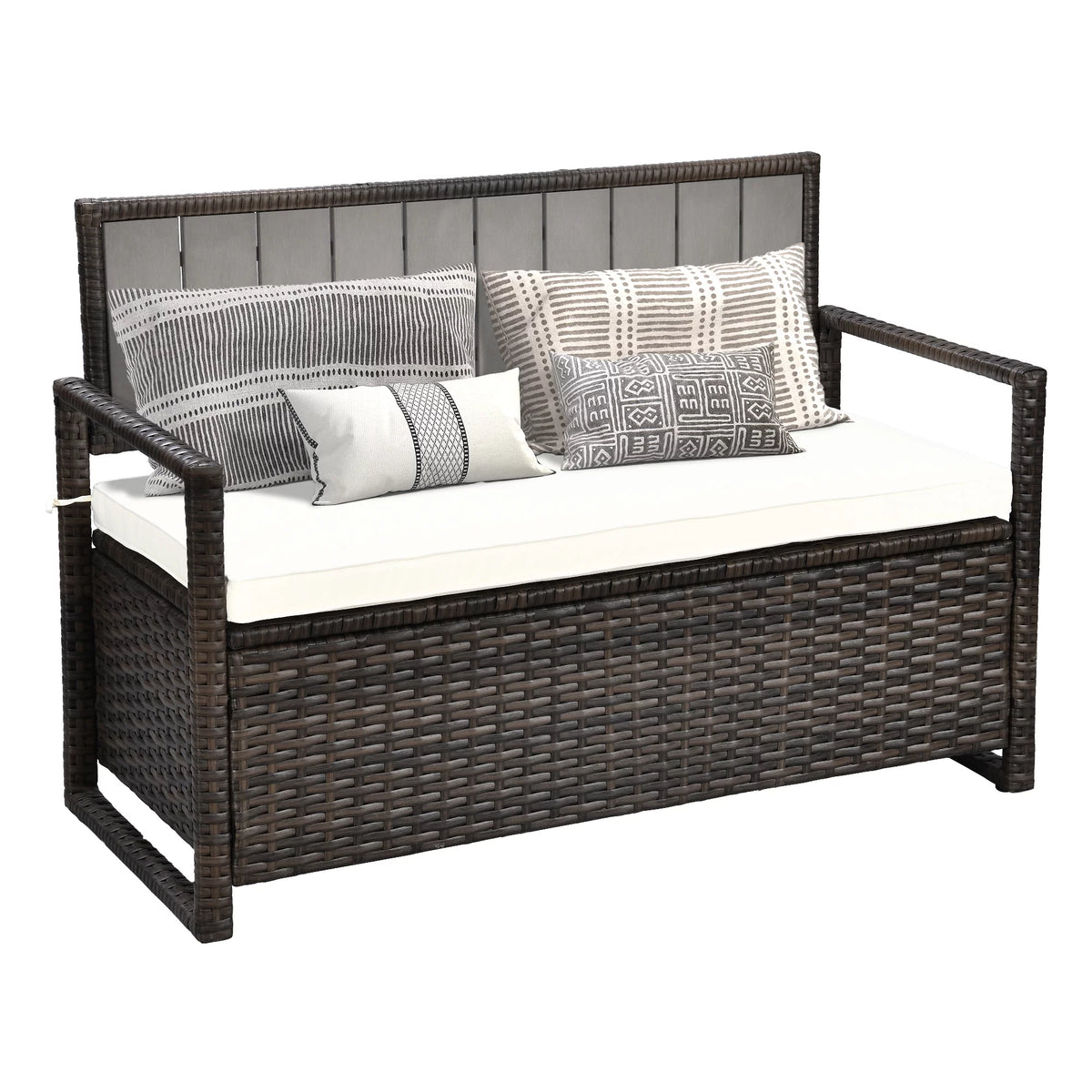 70 Gallon PE Rattan Storage Bench Deck Box with Cushions R743018