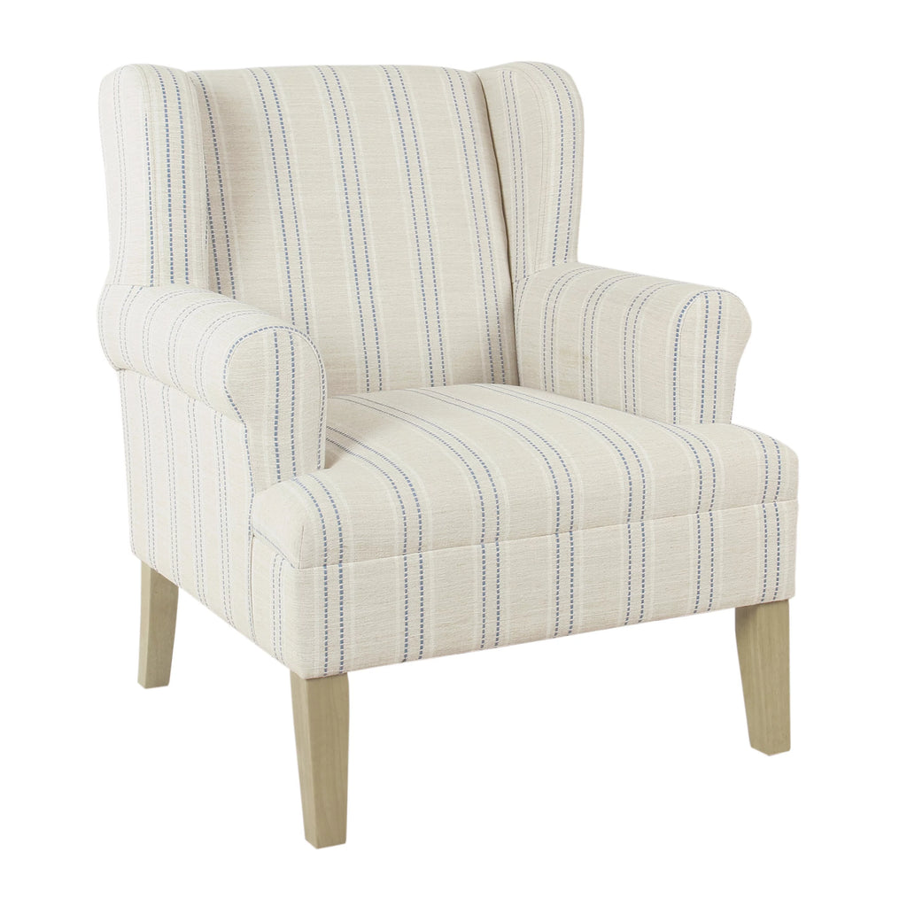 Blue and Off-White Striped Wingback Accent Chair N2541