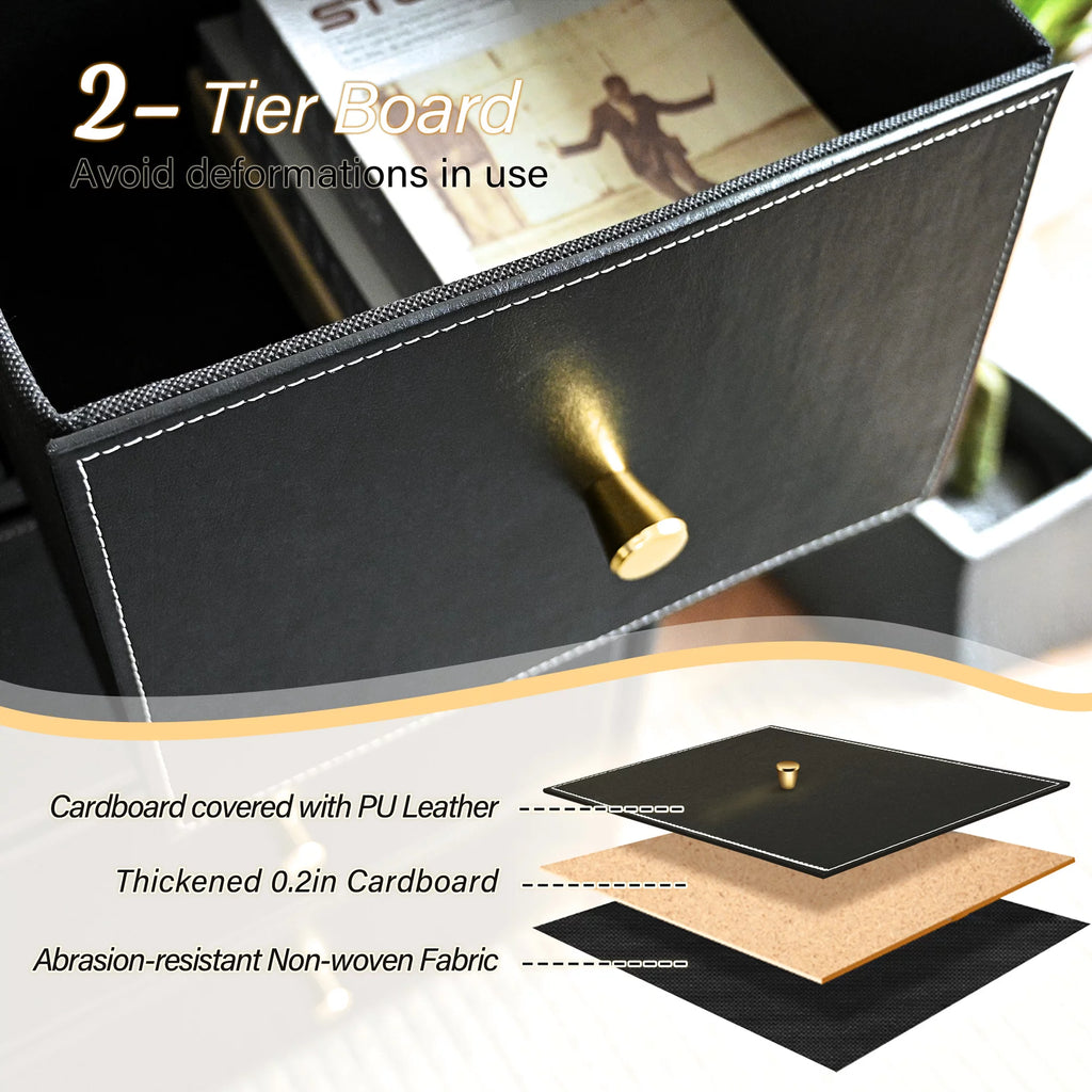 Black 9 Drawer Fabric Dresser with PU Leather Wooden Top H9615