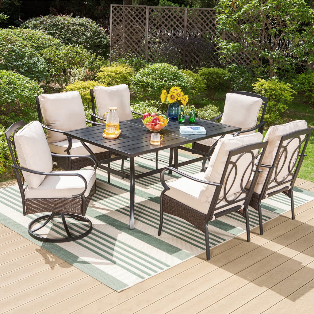 7-Piece Patio Dining Set with Swivel Wicker Chairs and Cushions X3003