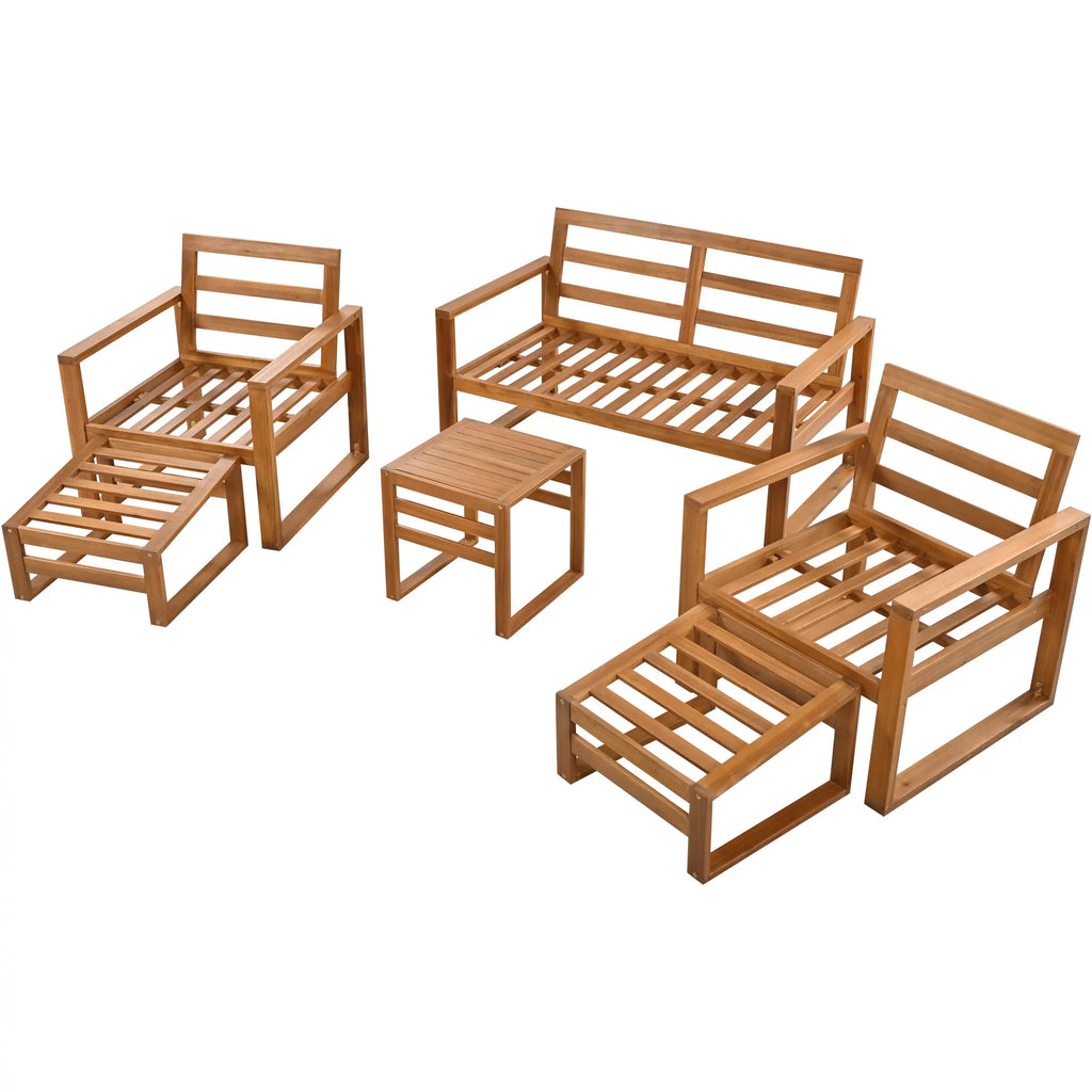 6 Piece Solid Wood Patio Furniture Set with Gray Cushions E47479