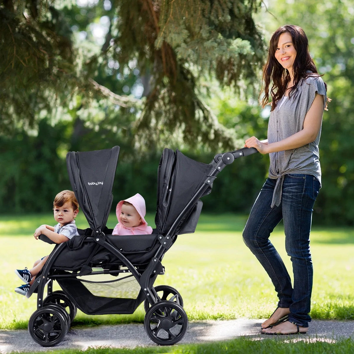 Double Stroller Foldable Lightweight Black S644