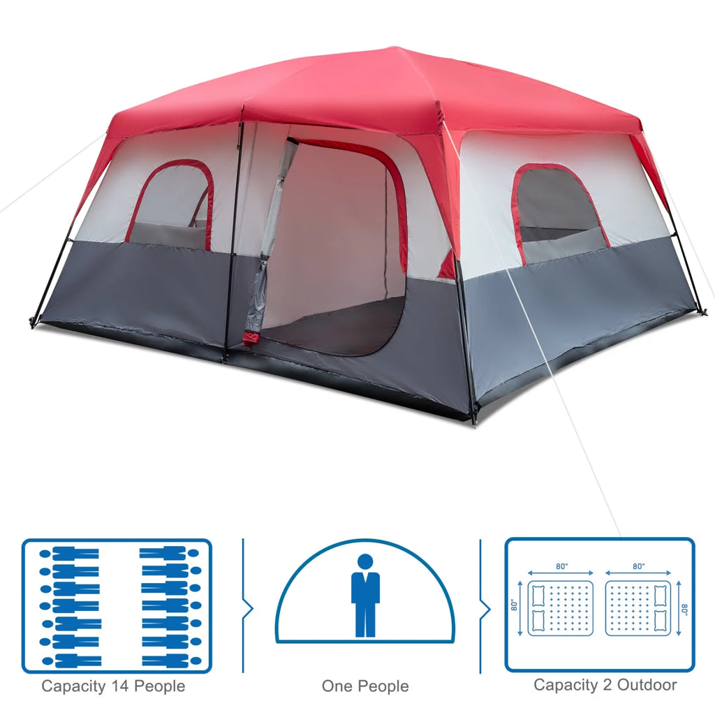 14 People Waterproof Windproof Camping Tent with 2 Doors D769649