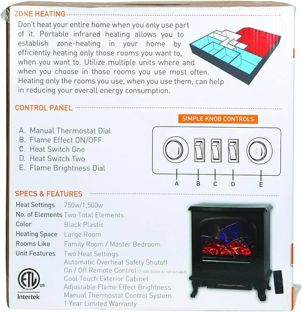 Black Infrared Electric Fireplace Stove Heater F1087