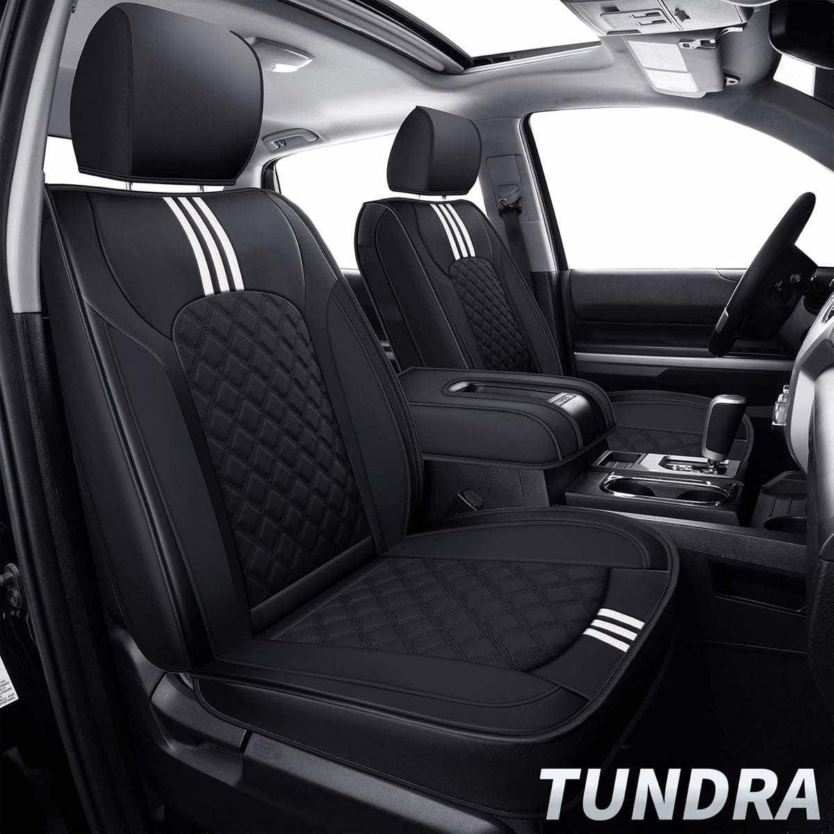 Black Faux Leather Waterproof Full Set Seat Covers with Center Console Cover A8975