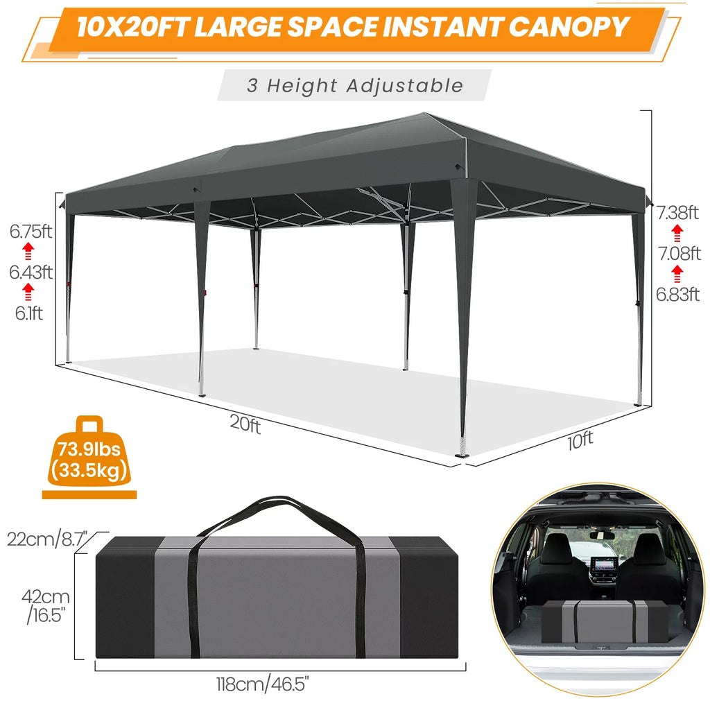 10'x20' Pop up Canopy Tent with 6 Sidewalls and Carry Bag F11792