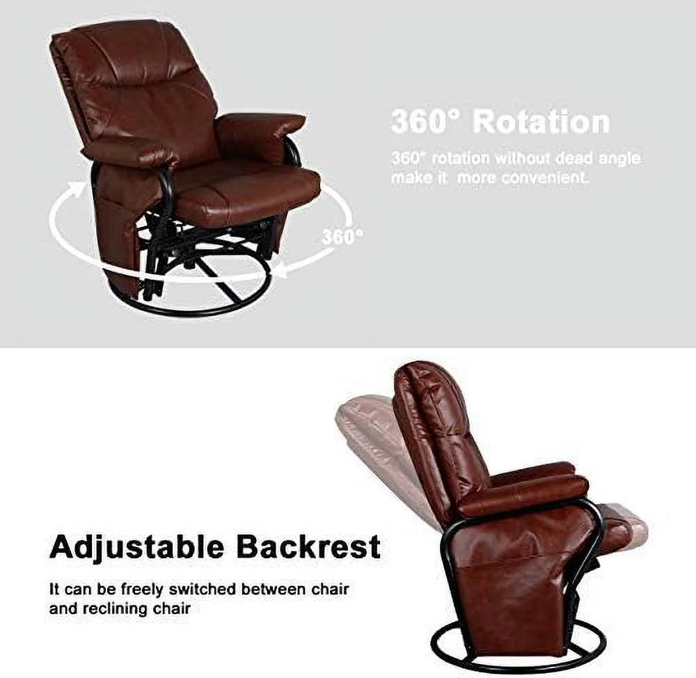 Brown PU Leather Glider Chair with Ottoman R726