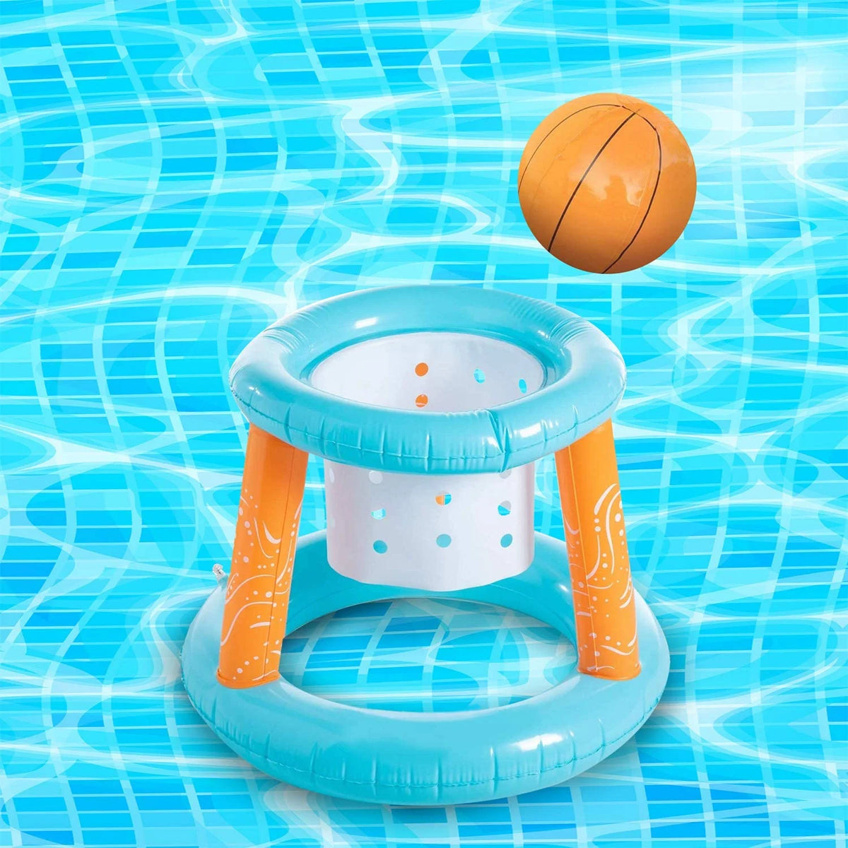 Light Blue Inflatable Volleyball Net & Basketball Hoops Pool Float Set E5843