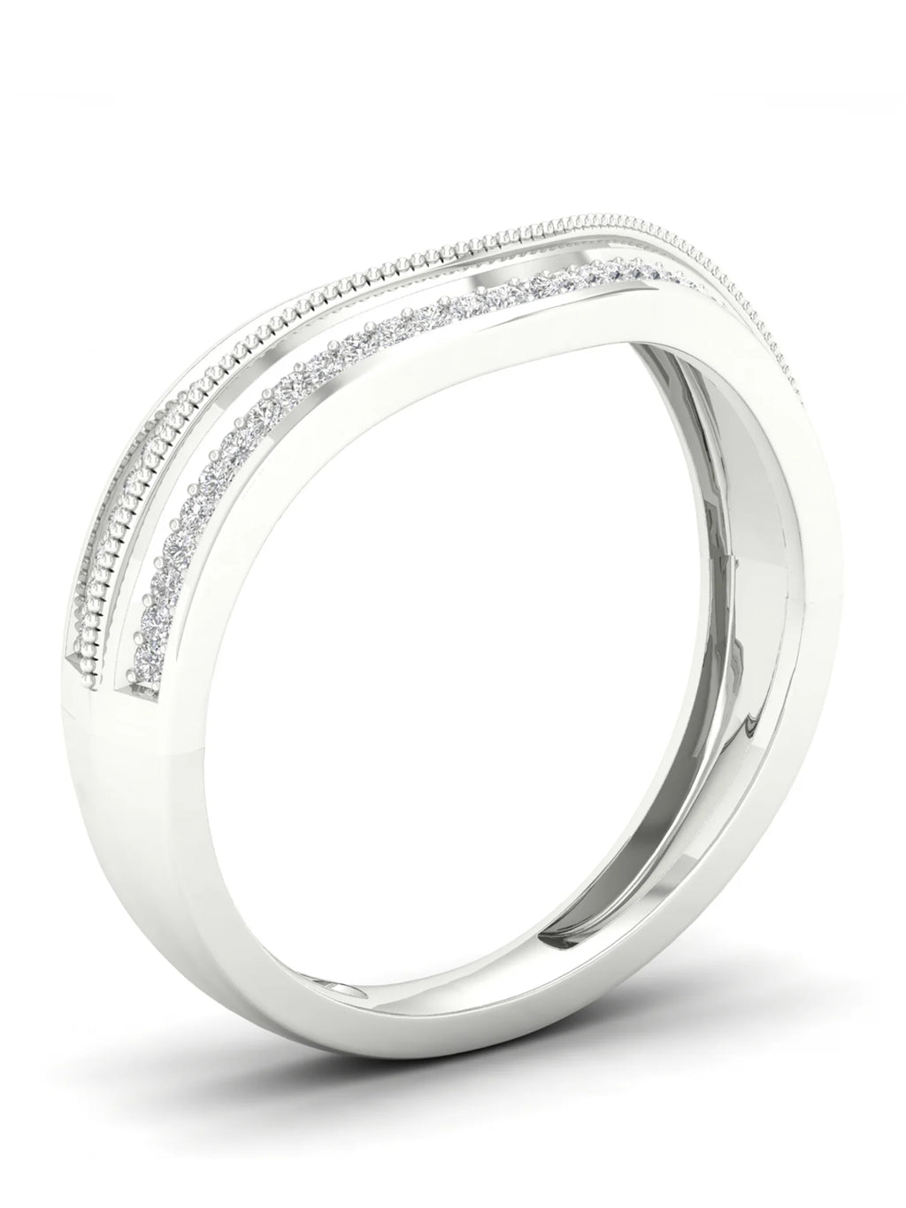 1/6Ct TDW Diamond 10k White Gold Contour Wedding Band F364562