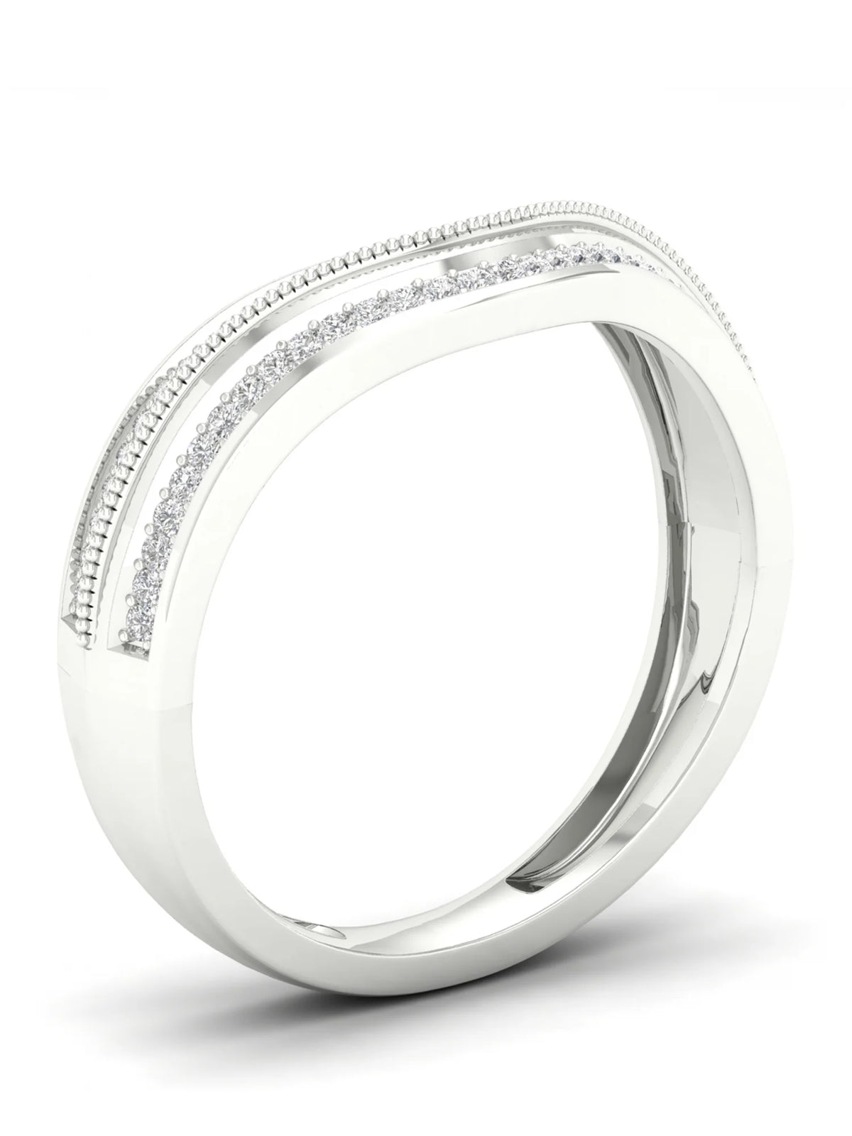 1/6Ct TDW Diamond 10k White Gold Contour Wedding Band F364562