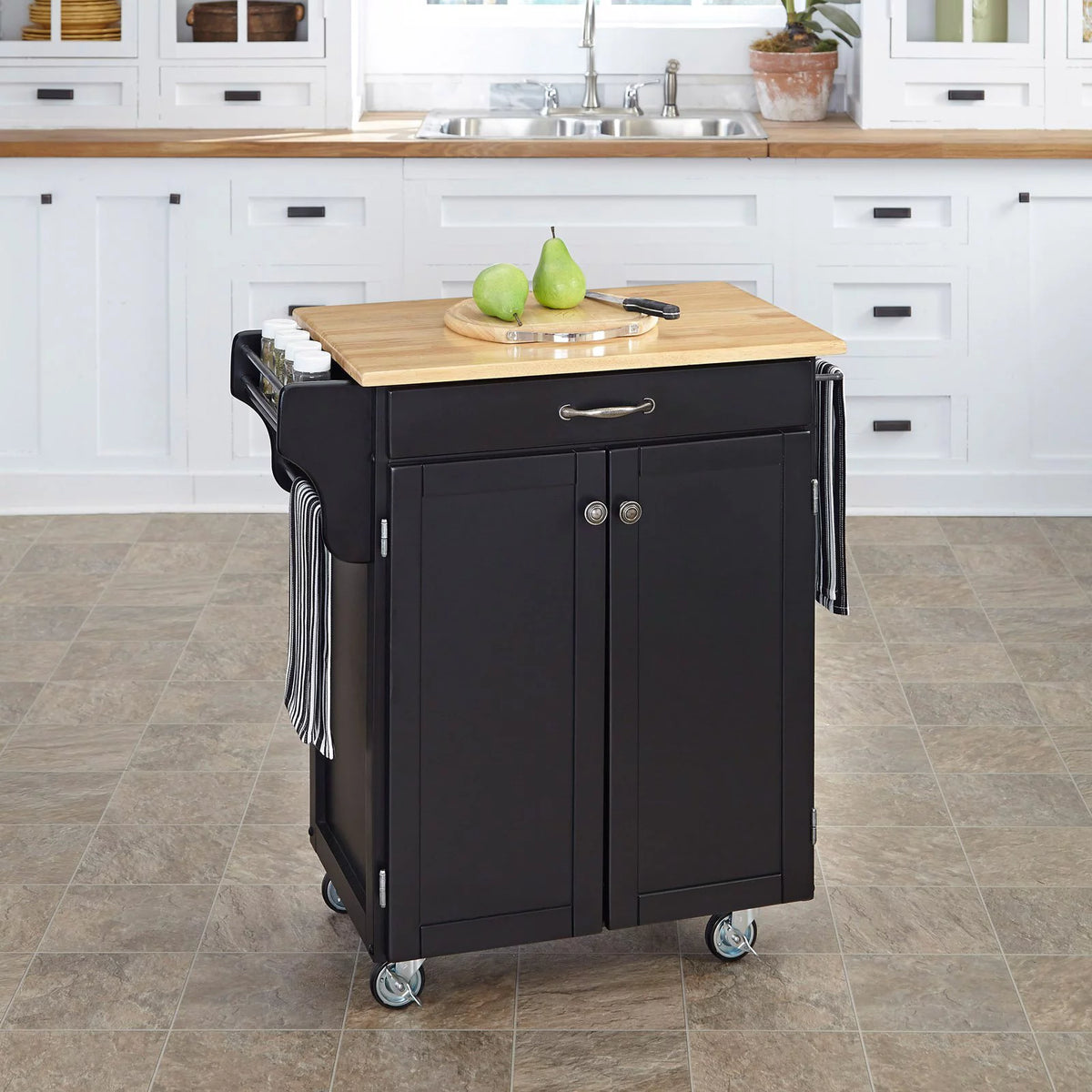 White Kitchen Cart with Oak Top H850165