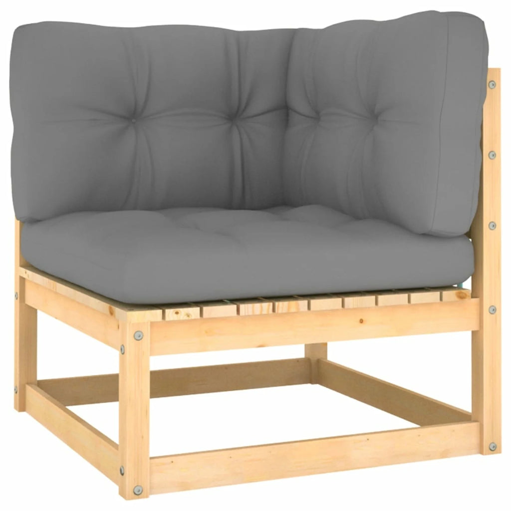 11 Piece Gray Cushioned Pinewood Sectional Outdoor Furniture Set X933